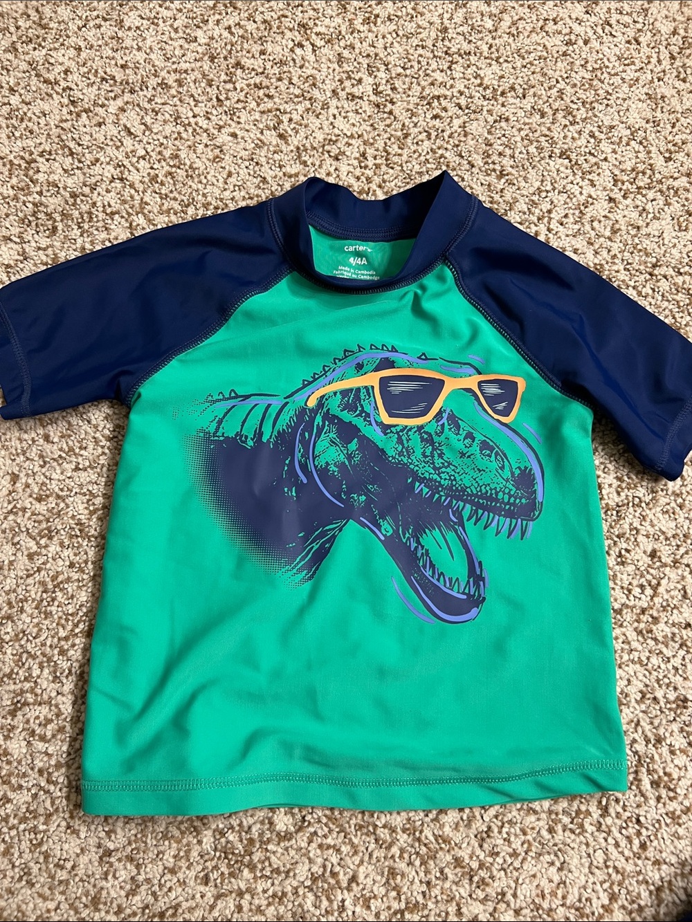Carter's Green & Navy Dinosaur Sunglasses Rash Guard